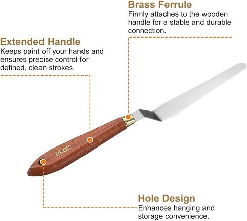 HARFINGTON Palette Knife Painting Tool 5.12" x 0.79" Stainless Steel Teardrop Blade Spatula Painting Pallet Knives with Hole Beech Wood Handle for Oil Acrylic Canvas, Red/Silver in Kuwait