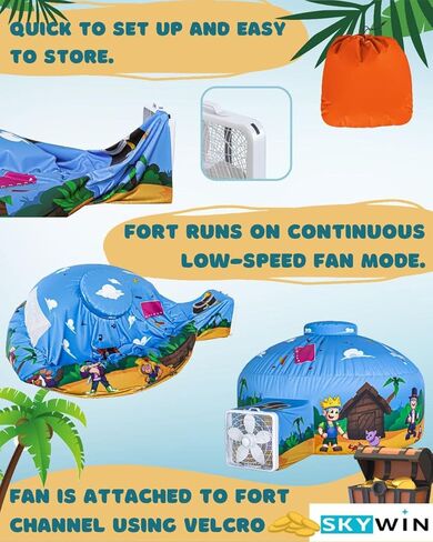 Skywin Air Tent for Kids (77" x 50") Builds in 30 Sec, Toddler Tents Indoor for Imaginative Play, Spacious Kids Forts Indoor Playhouse for Boys & Girls Ages 3-14 (Fan Not Incl) (Forest Fort) in Kuwait