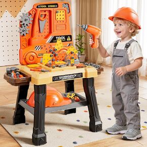 Kids Tool Bench Set with Electric Drill and Realistic Tool, Pretend Play Construction Workbench Toys for Toddlers Ages 3-5 Years Old, Birthday Gifts for Boys Age 3 4 5 6 7 8 Year Old in Saudi Arabia