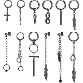 12 قطعة أقراط متقاطعة متدلية للرجال طقم أقراط من الفولاذ الجراحي سلسلة متدلية أقراط هيبوالرجينيك الأطواق in Kuwait