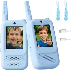 Video Walkie Talkies for Kids, Handheld 2 Pack Rechargeable Video Walkies Talkies, Indoor Outdoor Toys Christmas Birthday Gifts for Age 3-12 Year Old Girls Boys (Blue & Pink) in Saudi Arabia