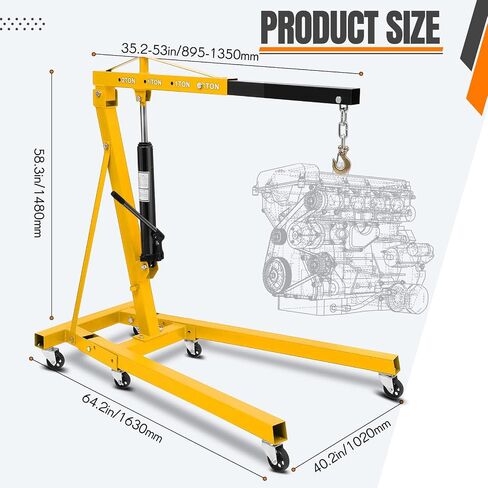 رافعة محرك 4400 رطل، رافعة متجر Cherry Picker، رفع محرك هيدروليكي قابل للطي للخدمة الشاقة 2 طن مع 6 عجلات لمستودع ورشة عمل المرآب in Kuwait