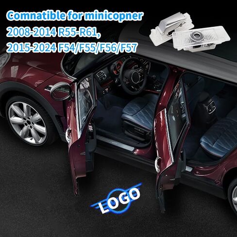 قطعتان من مصابيح شعار باب السيارة لـ Mi/ni Cooper R55 R56 R57 R58 R59 R60 R51 F54 F55 F56 F60، مصابيح LED غير باهتة، مصابيح ظل شبح لجهاز العرض (أزرق) in Kuwait
