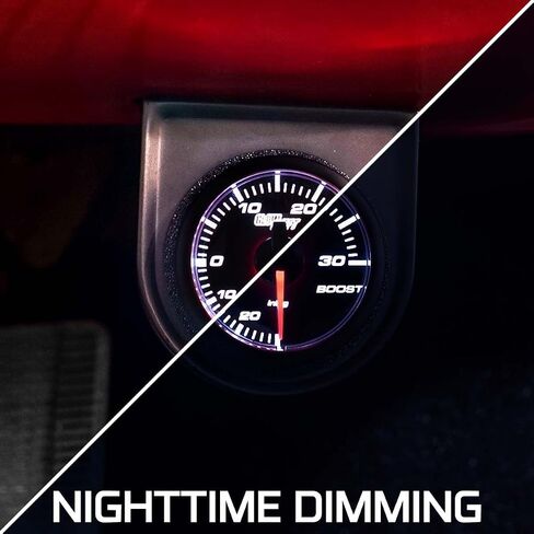 طقم قياس الضغط GlowShift 45 مم 30 PSI Turbo Boost - يتضمن مستشعرًا إلكترونيًا وأحزمة أسلاك - قرص أسود - LED أبيض - تصميم مضغوط in Kuwait