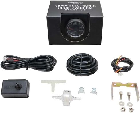 طقم قياس الضغط GlowShift 45 مم 30 PSI Turbo Boost - يتضمن مستشعرًا إلكترونيًا وأحزمة أسلاك - قرص أسود - LED أبيض - تصميم مضغوط in Kuwait
