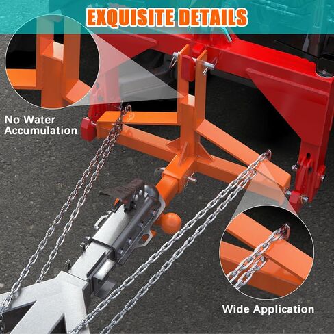 جهاز استقبال وصلة المقطورة 3 نقاط 2 عالي التحمل للجرارات من الفئة 1 المتوافقة مع Kubota، BX، LM25H، WLM Tractor، NorTrac، Yanmar، Kioti، Cat (3 نقاط ربط-برتقالية) in Saudi Arabia