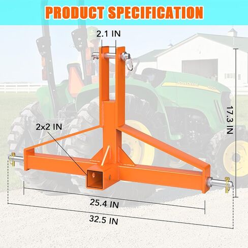 جهاز استقبال وصلة المقطورة 3 نقاط 2 عالي التحمل للجرارات من الفئة 1 المتوافقة مع Kubota، BX، LM25H، WLM Tractor، NorTrac، Yanmar، Kioti، Cat (3 نقاط ربط-برتقالية) in Saudi Arabia