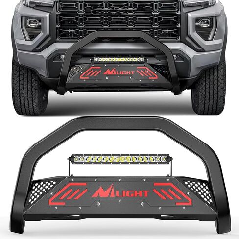 Nilight Bull Bar with Light fits Chevy Colorado (Excl. ZR2) 2015-2022 & GMC Canyon 2015-2022 Front Bumper Grille Brush Push Guard with Skid Plate Licence Plate Hole Black in Kuwait