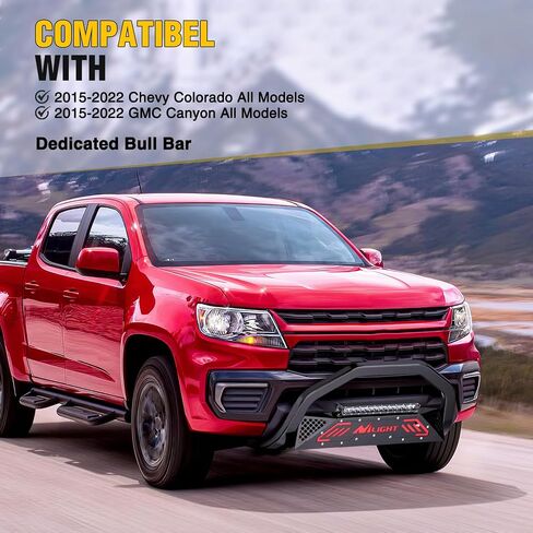 Nilight Bull Bar with Light fits Chevy Colorado (Excl. ZR2) 2015-2022 & GMC Canyon 2015-2022 Front Bumper Grille Brush Push Guard with Skid Plate Licence Plate Hole Black in Kuwait