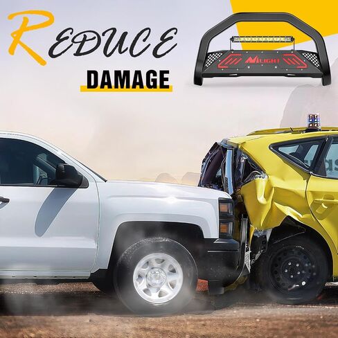 Nilight Bull Bar with Light fits Chevy Colorado (Excl. ZR2) 2015-2022 & GMC Canyon 2015-2022 Front Bumper Grille Brush Push Guard with Skid Plate Licence Plate Hole Black in Kuwait