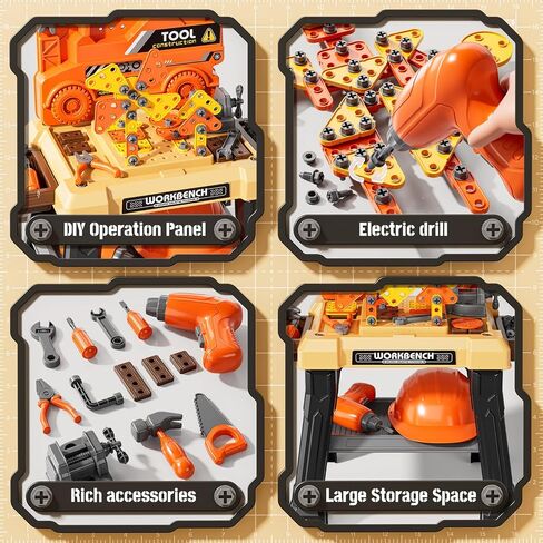 Kids Tool Bench Set with Electric Drill and Realistic Tool, Pretend Play Construction Workbench Toys for Toddlers Ages 3-5 Years Old, Birthday Gifts for Boys Age 3 4 5 6 7 8 Year Old in Saudi Arabia