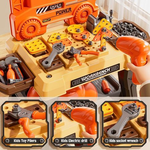 Kids Tool Bench Set with Electric Drill and Realistic Tool, Pretend Play Construction Workbench Toys for Toddlers Ages 3-5 Years Old, Birthday Gifts for Boys Age 3 4 5 6 7 8 Year Old in Saudi Arabia