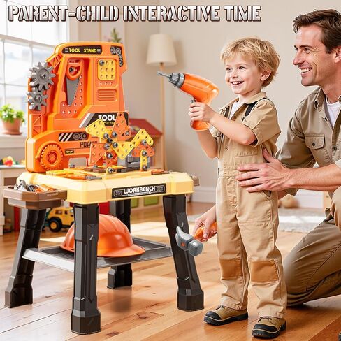Kids Tool Bench Set with Electric Drill and Realistic Tool, Pretend Play Construction Workbench Toys for Toddlers Ages 3-5 Years Old, Birthday Gifts for Boys Age 3 4 5 6 7 8 Year Old in Saudi Arabia