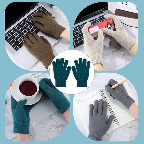 Boyiee 6 Pairs Warm Knit Gloves Bulk Pack Winter Gloves Full Fingers Stretch Gloves for Adult Men Women, 6 Colors in Saudi Arabia