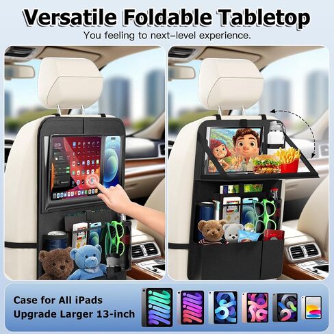 KaiCross Car Backseat Organizer with Table Holder,10 Storage Pockets Backseat Car Organizer and Storage with 600D Oxford Cloth,Travel Essentials,Kick Mats Back Seat Protector-2 Pack in Saudi Arabia