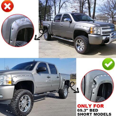 PIT66 Fender Flares، مناسب لـ 2007-2013 Chevy Silverado 1500 (يناسب فقط سرير قصير 5.8 بوصة) (لا يناسب 07 موديلات كلاسيكية، لا يناسب GMC Sierra)، مجموعة مشاعل العجلات ذات الجيب الأسود المتين، 4 قطع in Saudi Arabia