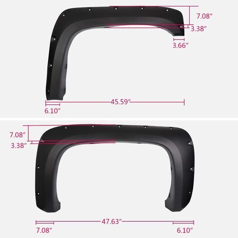 PIT66 Fender Flares، مناسب لـ 2007-2013 Chevy Silverado 1500 (يناسب فقط سرير قصير 5.8 بوصة) (لا يناسب 07 موديلات كلاسيكية، لا يناسب GMC Sierra)، مجموعة مشاعل العجلات ذات الجيب الأسود المتين، 4 قطع in Saudi Arabia