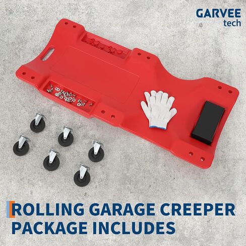 Garvee 40 بوصة من البلاستيك المتدحرج للسيارات/المتجر الزاحف، 350 رطلًا من مادة HDPE المريحة المصبوبة بالنفخ، زاحف ميكانيكي منخفض المستوى مع مسند رأس مبطن، وصواني أدوات مزدوجة و6 عجلات in Kuwait