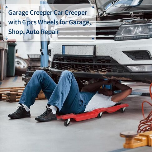 Garvee 40 بوصة من البلاستيك المتدحرج للسيارات/المتجر الزاحف، 350 رطلًا من مادة HDPE المريحة المصبوبة بالنفخ، زاحف ميكانيكي منخفض المستوى مع مسند رأس مبطن، وصواني أدوات مزدوجة و6 عجلات in Kuwait
