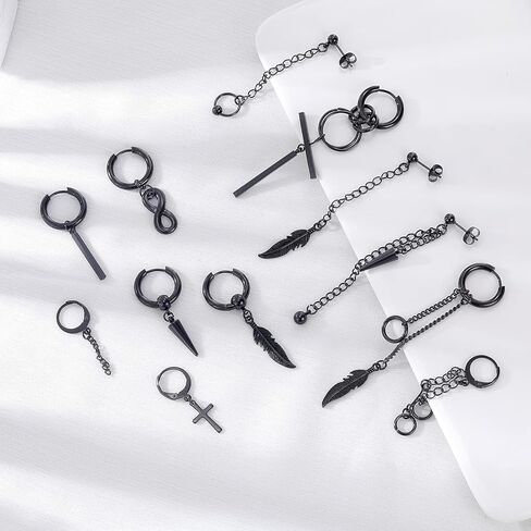 12 قطعة أقراط متقاطعة متدلية للرجال طقم أقراط من الفولاذ الجراحي سلسلة متدلية أقراط هيبوالرجينيك الأطواق in Kuwait