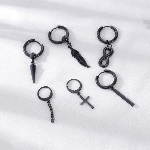 12 قطعة أقراط متقاطعة متدلية للرجال طقم أقراط من الفولاذ الجراحي سلسلة متدلية أقراط هيبوالرجينيك الأطواق in Kuwait