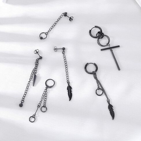 12 قطعة أقراط متقاطعة متدلية للرجال طقم أقراط من الفولاذ الجراحي سلسلة متدلية أقراط هيبوالرجينيك الأطواق in Kuwait