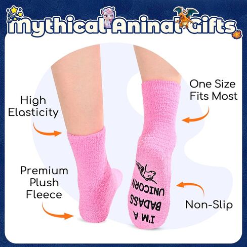 HAPPYPOP Funny Fuzzy Socks for Women Teen Girls Crazy socks, Unicorns Gifts Badass Women Gifts, Badass Unicorn Socks Fluffy Slipper Socks with Funny Sayings in Kuwait