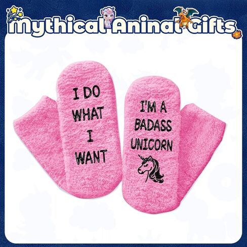 HAPPYPOP Funny Fuzzy Socks for Women Teen Girls Crazy socks, Unicorns Gifts Badass Women Gifts, Badass Unicorn Socks Fluffy Slipper Socks with Funny Sayings in Kuwait