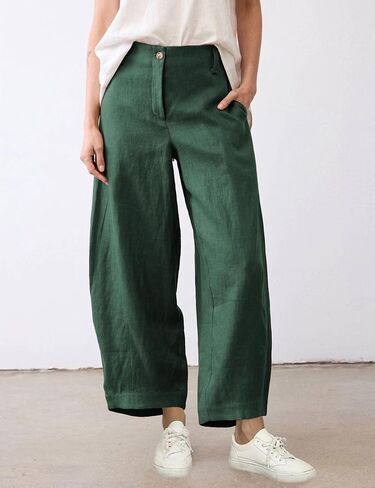 Xiaoxuemeng Linen Pants Women Wide Leg Capri Beach Pants Elastic Waisted Baggy Linen Trousers in Saudi Arabia