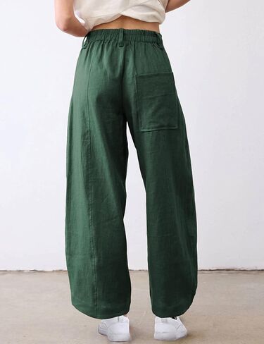 Xiaoxuemeng Linen Pants Women Wide Leg Capri Beach Pants Elastic Waisted Baggy Linen Trousers in Saudi Arabia