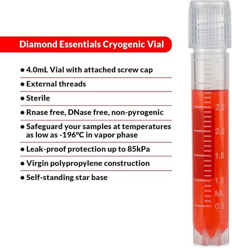 قوارير مبردة من Diamond Essentials، 2.0 مل، معقمة، خيوط خارجية، غطاء لولبي مرفق، Globe Scientific 3030-2S، علبة مكونة من 500 in Saudi Arabia