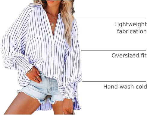 Paintcolors Women's Cotton Pocketed Button Up Shirts Long Billowy Sleeves Blouse V Neck High Low Statement Tunics Tops in Saudi Arabia