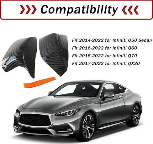 أغطية مرايا AUCERAMIC تناسب 2014-2020 Infiniti Q50 Sedan 2015-2020 Q60 Q70 QX30 استبدال قبعات مرآة الرؤية الجانبية (أسود لامع) in Kuwait