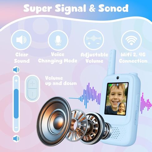 أجهزة اتصال فيديو لاسلكية للأطفال، قطعتان من أجهزة اتصال فيديو لاسلكية قابلة لإعادة الشحن، ألعاب داخلية وخارجية، هدايا عيد الميلاد لعمر 3-12 عامًا من الفتيات والأولاد (أزرق ووردي) in Kuwait