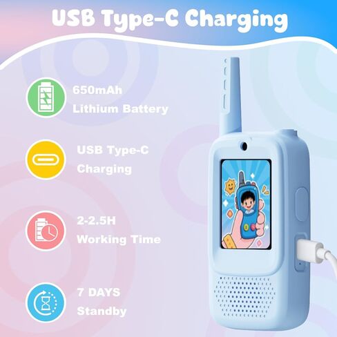 أجهزة اتصال فيديو لاسلكية للأطفال، قطعتان من أجهزة اتصال فيديو لاسلكية قابلة لإعادة الشحن، ألعاب داخلية وخارجية، هدايا عيد الميلاد لعمر 3-12 عامًا من الفتيات والأولاد (أزرق ووردي) in Kuwait