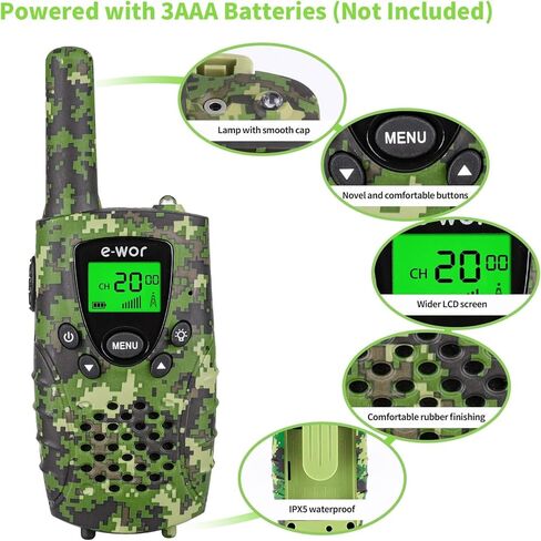 أجهزة اتصال لاسلكية للأطفال من E-WOR، قطعتان من أجهزة اتصال لاسلكية طويلة المدى بطول 4 أميال 22 قناة مع ألعاب مغامرات بمصباح يدوي لعمر 3 4 5 6 7 8 9 10 11 12 عامًا للأولاد والبنات، هدايا مضحكة لعيد الميلاد in Kuwait