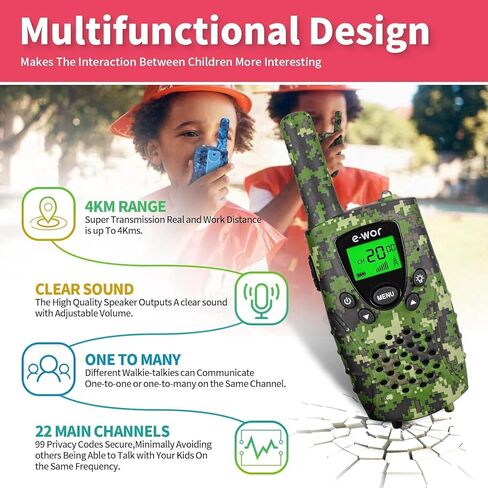 أجهزة اتصال لاسلكية للأطفال من E-WOR، قطعتان من أجهزة اتصال لاسلكية طويلة المدى بطول 4 أميال 22 قناة مع ألعاب مغامرات بمصباح يدوي لعمر 3 4 5 6 7 8 9 10 11 12 عامًا للأولاد والبنات، هدايا مضحكة لعيد الميلاد in Kuwait