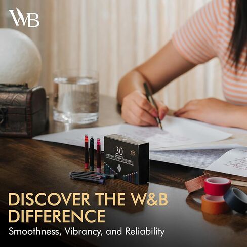 Wordsworth & Black 30 Pack Fountain Pen Ink Refills - Set of 30 Black Ink Cartridges - International Standard Long Size - Length APPR 2.3" - Base Diameter APPR 0.24" - Disposable and Generic in Kuwait