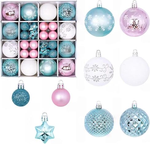 مجموعة 44 قطعة من زينة شجرة عيد الميلاد البلاستيكية، زينة كرة عيد الميلاد المعلقة مقاومة للكسر لديكور العطلات (أحمر وأبيض) in Kuwait