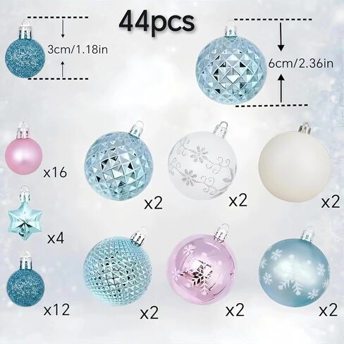 مجموعة 44 قطعة من زينة شجرة عيد الميلاد البلاستيكية، زينة كرة عيد الميلاد المعلقة مقاومة للكسر لديكور العطلات (أحمر وأبيض) in Kuwait