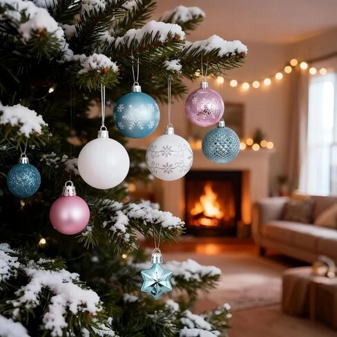 مجموعة 44 قطعة من زينة شجرة عيد الميلاد البلاستيكية، زينة كرة عيد الميلاد المعلقة مقاومة للكسر لديكور العطلات (أحمر وأبيض) in Kuwait