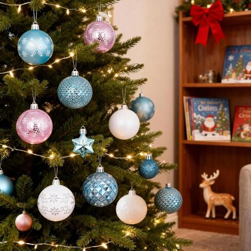 مجموعة 44 قطعة من زينة شجرة عيد الميلاد البلاستيكية، زينة كرة عيد الميلاد المعلقة مقاومة للكسر لديكور العطلات (أحمر وأبيض) in Kuwait