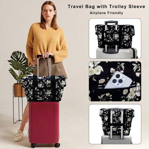 HAWEE Expandable Duffel Bag for Women with Trolley Sleeve/Wet Pocket Weekender Travel Tote Large Carry On Overnight Luggage in Kuwait