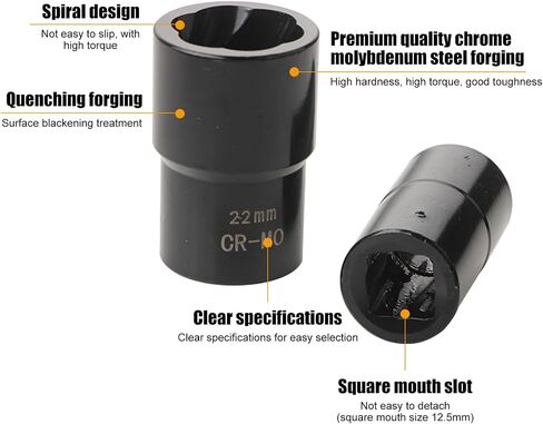 Spline Lug Nut Key Wheel Lock Socket Lug Nut Remover Wheel Lock Removal Kits 22mm 21mm 19mm 17mm Off Bolts Nuts Screws Toolbox Package Professional Grade Hardness Anti Slip Design in Saudi Arabia