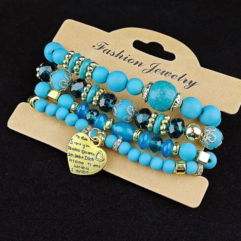 4Pcs Bohemian Stackable Bead Bracelets Bohemian Style Multilayered Stretch String-of-Beads Bracelets Boho Multicolor Jewelry Gift for Women in Saudi Arabia