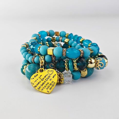 4Pcs Bohemian Stackable Bead Bracelets Bohemian Style Multilayered Stretch String-of-Beads Bracelets Boho Multicolor Jewelry Gift for Women in Saudi Arabia