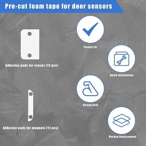 12pcs Replacement Adhesive Tape for Alarm Contact Sensor(2nd Gen), Pre-Cut Double Sided Contact Sensor Adhesive Pads Easy to Install for Door/Window Alarm Systems in Saudi Arabia