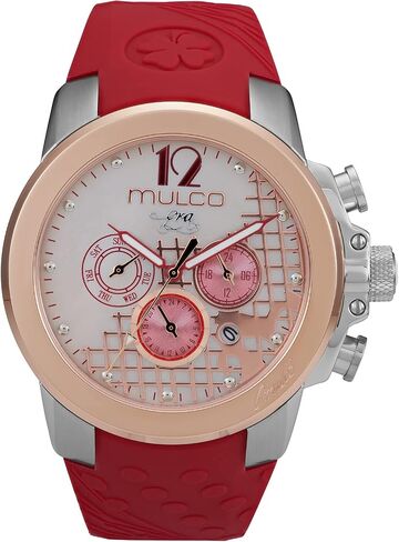 MULCO Watches for Women -Era 50, Silver Stainless Steel Case with Wrist Silicone Band, Quartz Multifunctional Movement, Large Face Analog Display - Crystals Stones, 100m Water Resistant in Saudi Arabia