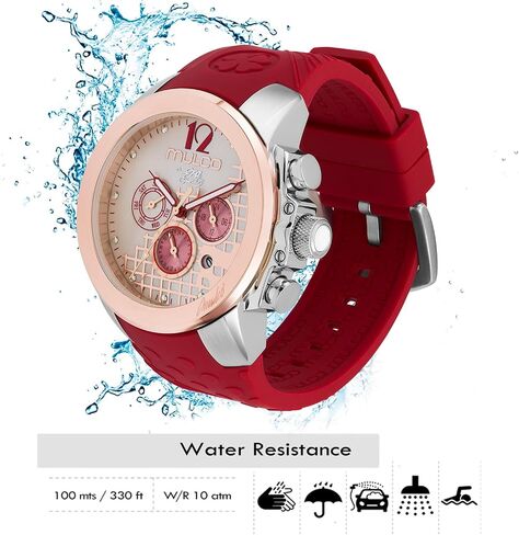 MULCO Watches for Women -Era 50, Silver Stainless Steel Case with Wrist Silicone Band, Quartz Multifunctional Movement, Large Face Analog Display - Crystals Stones, 100m Water Resistant in Saudi Arabia
