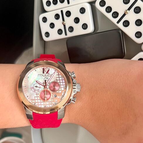 MULCO Watches for Women -Era 50, Silver Stainless Steel Case with Wrist Silicone Band, Quartz Multifunctional Movement, Large Face Analog Display - Crystals Stones, 100m Water Resistant in Saudi Arabia